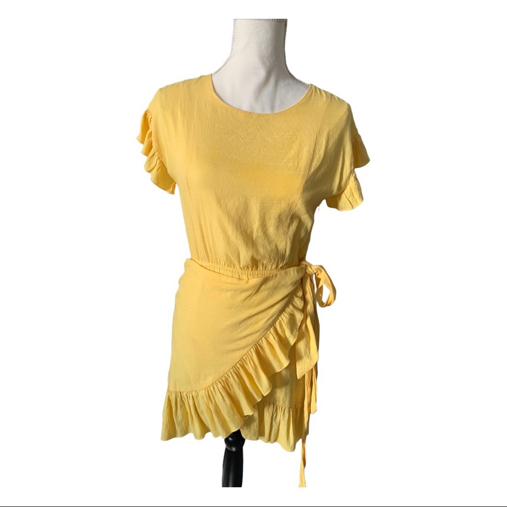 etophe studios yellow wrap dress size small